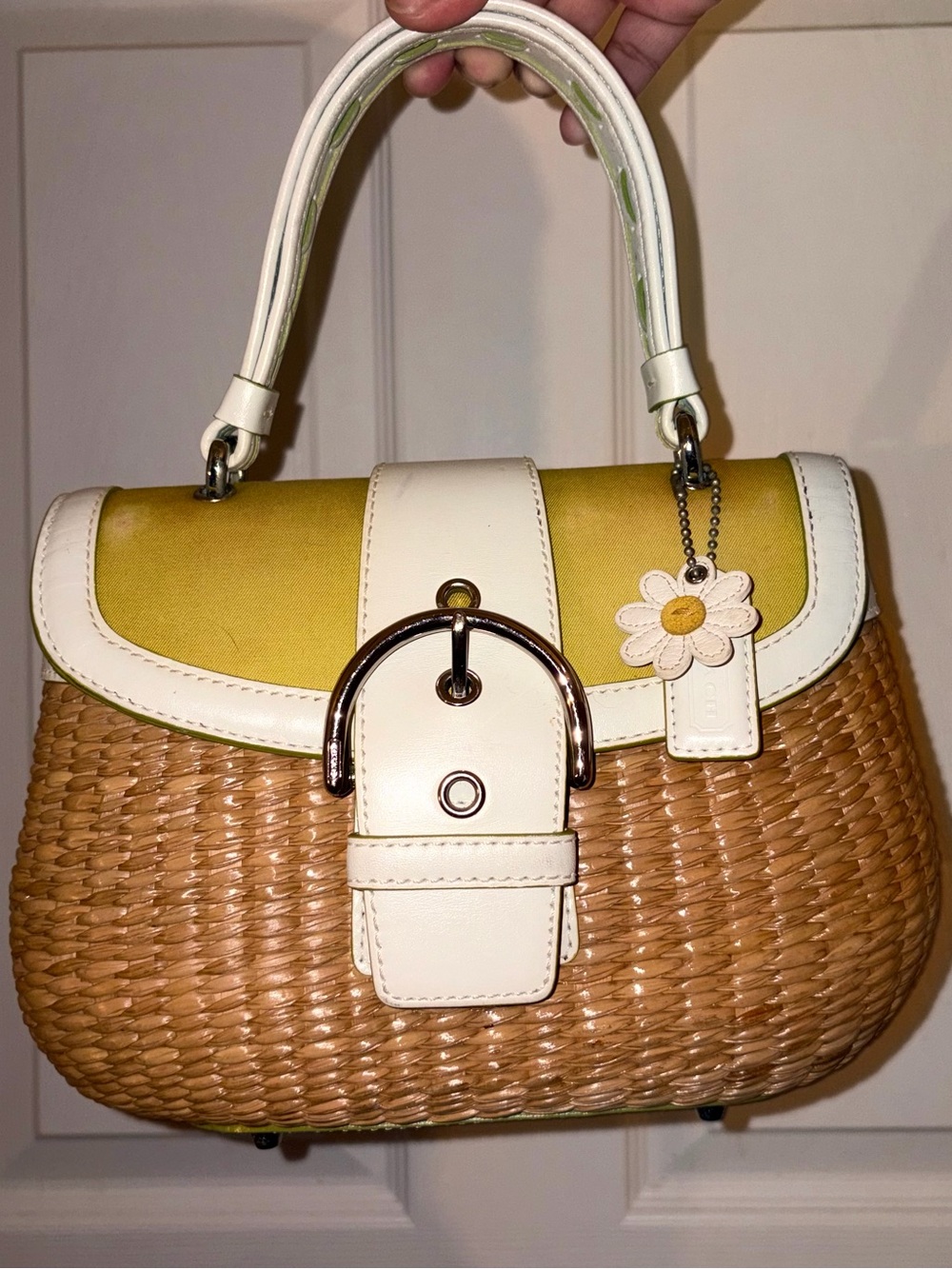 Coach Vintage Y2K Soho Straw Top Handle Basket Satchel Bag 6272 yellow White